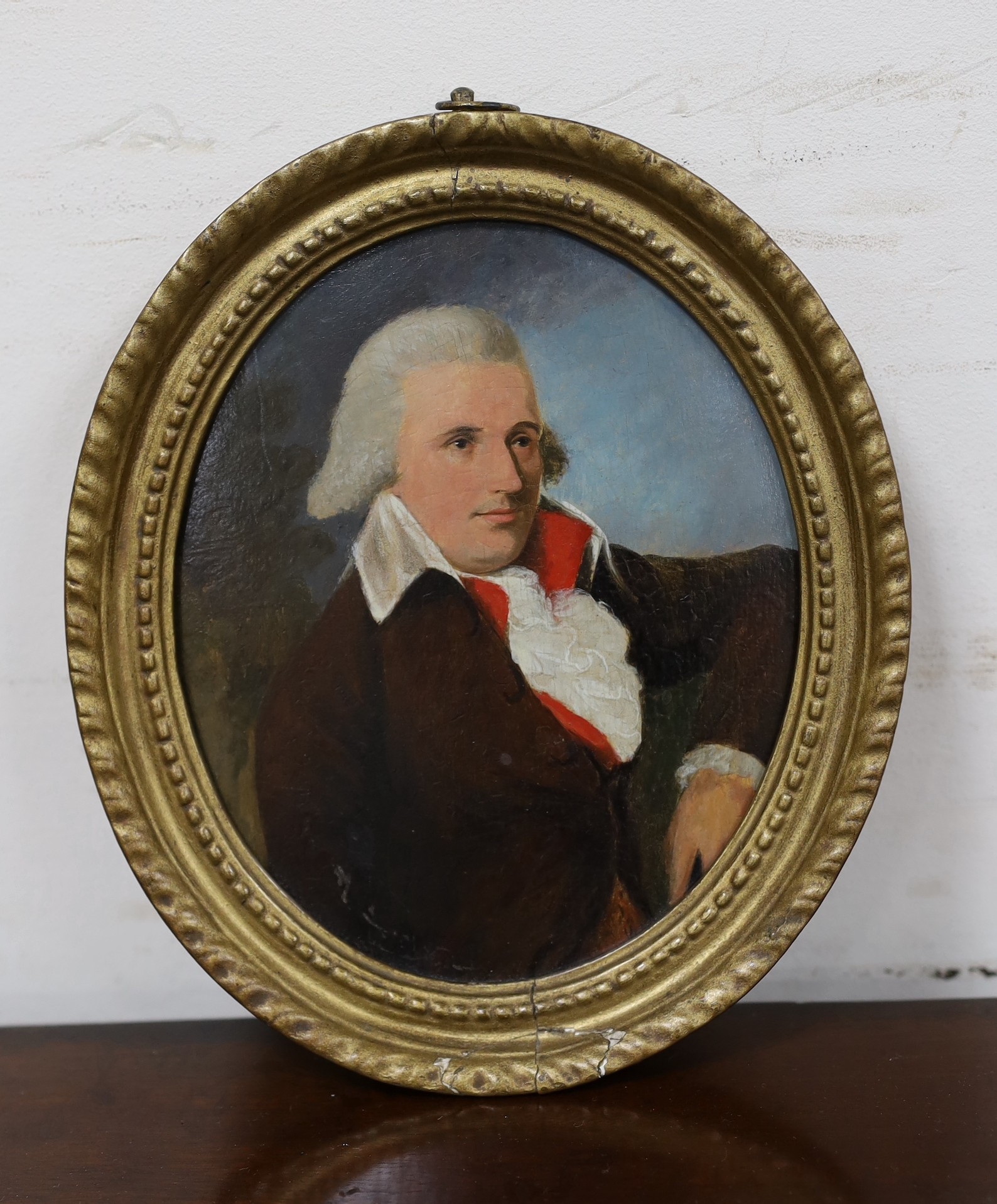 English School, (late 18th / early 19th century), oil on board, portrait of a gentleman, indistinctly signed, 16.5 x 13.5cm